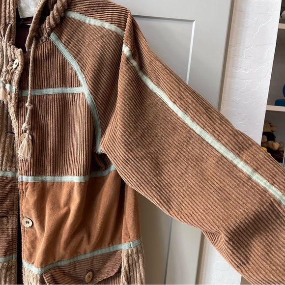 Retro Corduroy Mixed Media Earth Girl Patchwork Trench Coat Cropped Sleeve Small - Picture 5 of 14